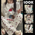 Kawaii Sanrios Hello Kittys Women's Pajamas Set Spring Autumn Anime Cartoon Student Long Sleeved Pants 2Pcs Girls Nightwear Gift