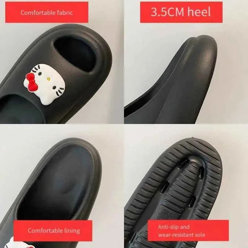 Sanrios Hello Kittys Slippers Women's Summer Outdoor Thick Sole Shoes Fashion Home Bathroom Slippers Anti Slip Girls Sandals