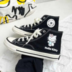 Kawaii Hello Kittys High Tops Canvas Shoes Women Sanrios Student Cartoon Graffiti Skateboard Shoes Girl Preppy Versatile Sneaker
