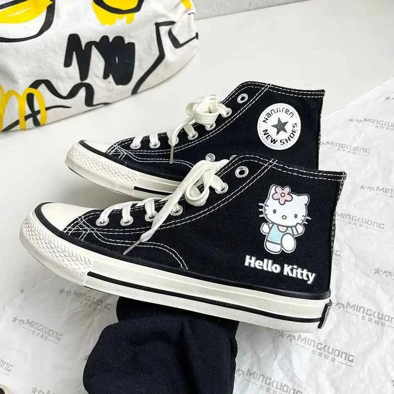 Kawaii Hello Kittys High Tops Canvas Shoes Women Sanrios Student Cartoon Graffiti Skateboard Shoes Girl Preppy Versatile Sneaker