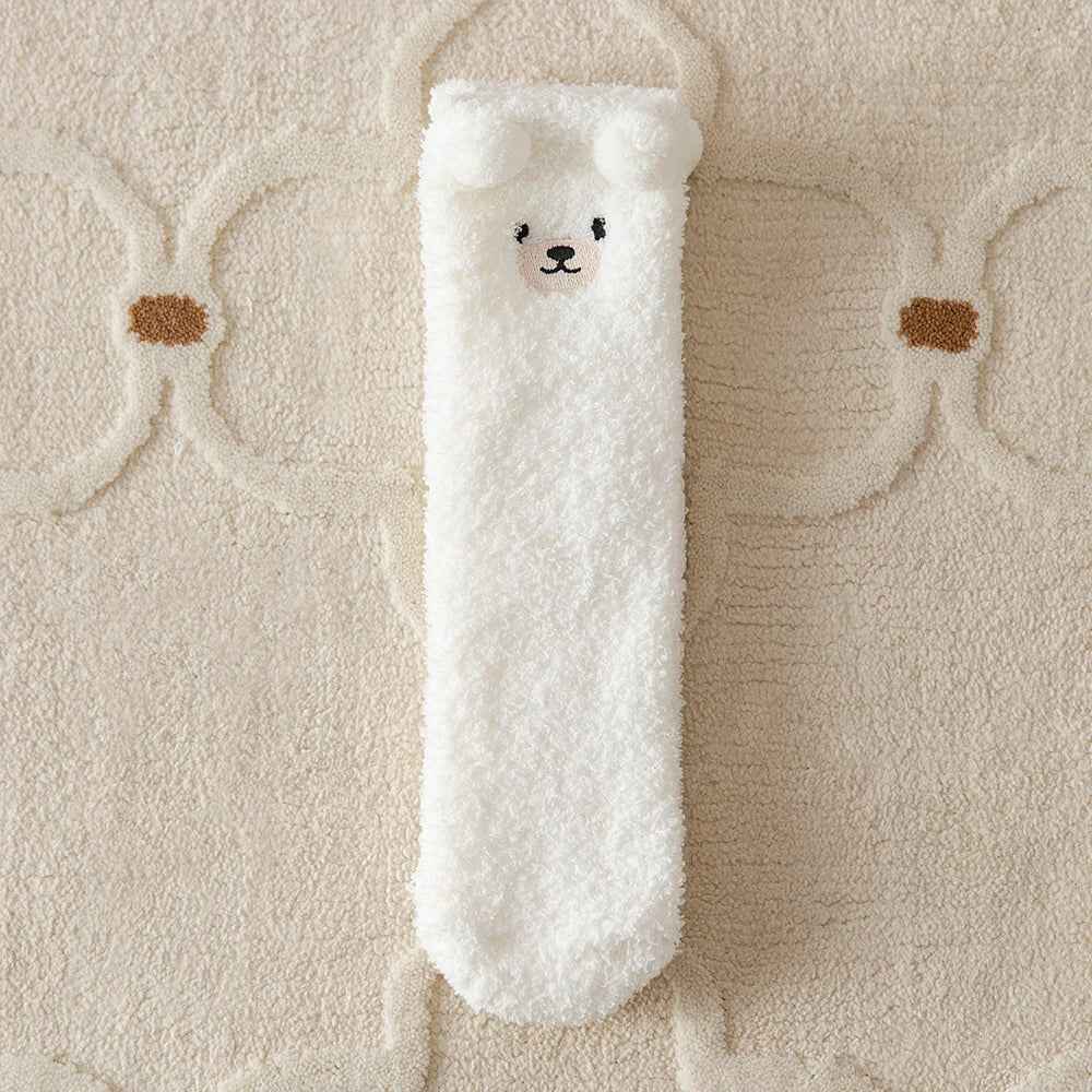 5/6/12 PCS Cartoon Animal Socks Women Warm Plush Mid-calf Sock 6 Colors Fleece Sock Set Home Floor Sleeping Winter