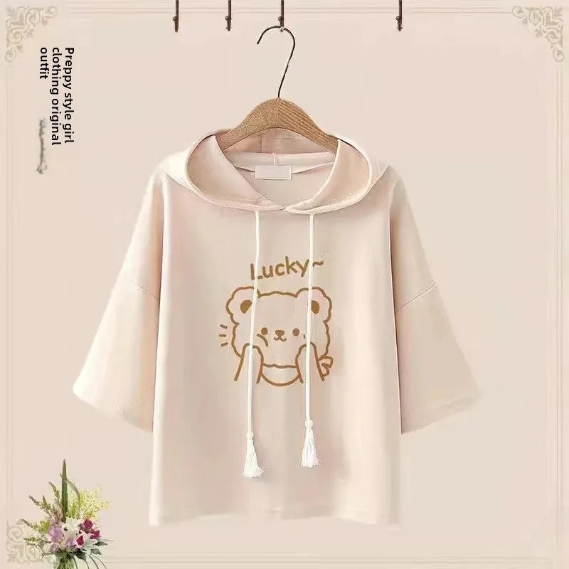 Summer Short Sleeve Sports Suit Cute Bear T-Shirt Japanese - Vusy Kawaii Shop