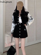 Fashion Two Piece Sets Outfits Letter Long Sleeve Crop Coat - Vusy Kawaii Shop