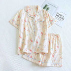 New 100% cotton short-sleeved shorts ladies pajamas set cute cartoon pajamas Japanese simple short pajamas women sleepwear