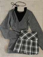 Knitted Suits Autumn Winter Woman V-Neck French Vintage Long - Vusy Kawaii Shop