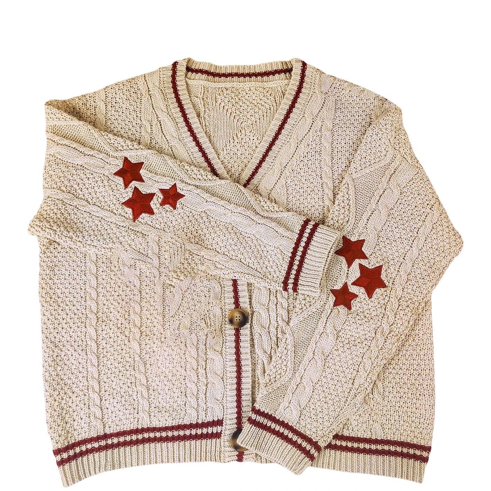 Women Winter Loose Knitted Cardigans Coat Star Embroidery - Vusy Kawaii Shop