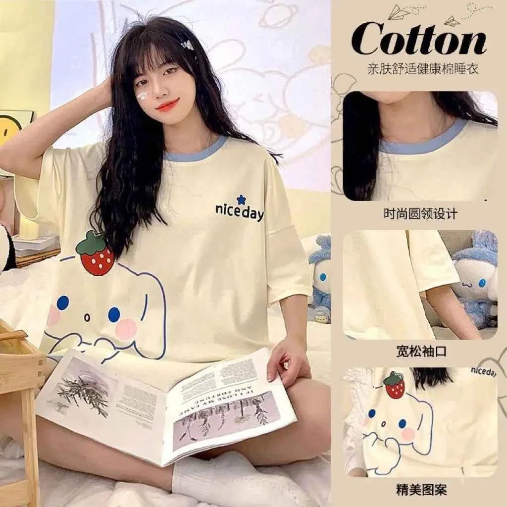 Anime Sanrioed Kuromi Pajamas Kawaii Cinnamoroll Loungewear Simple Fashion Cute Casual Loose Comfortable Soft Girls Set Gifts