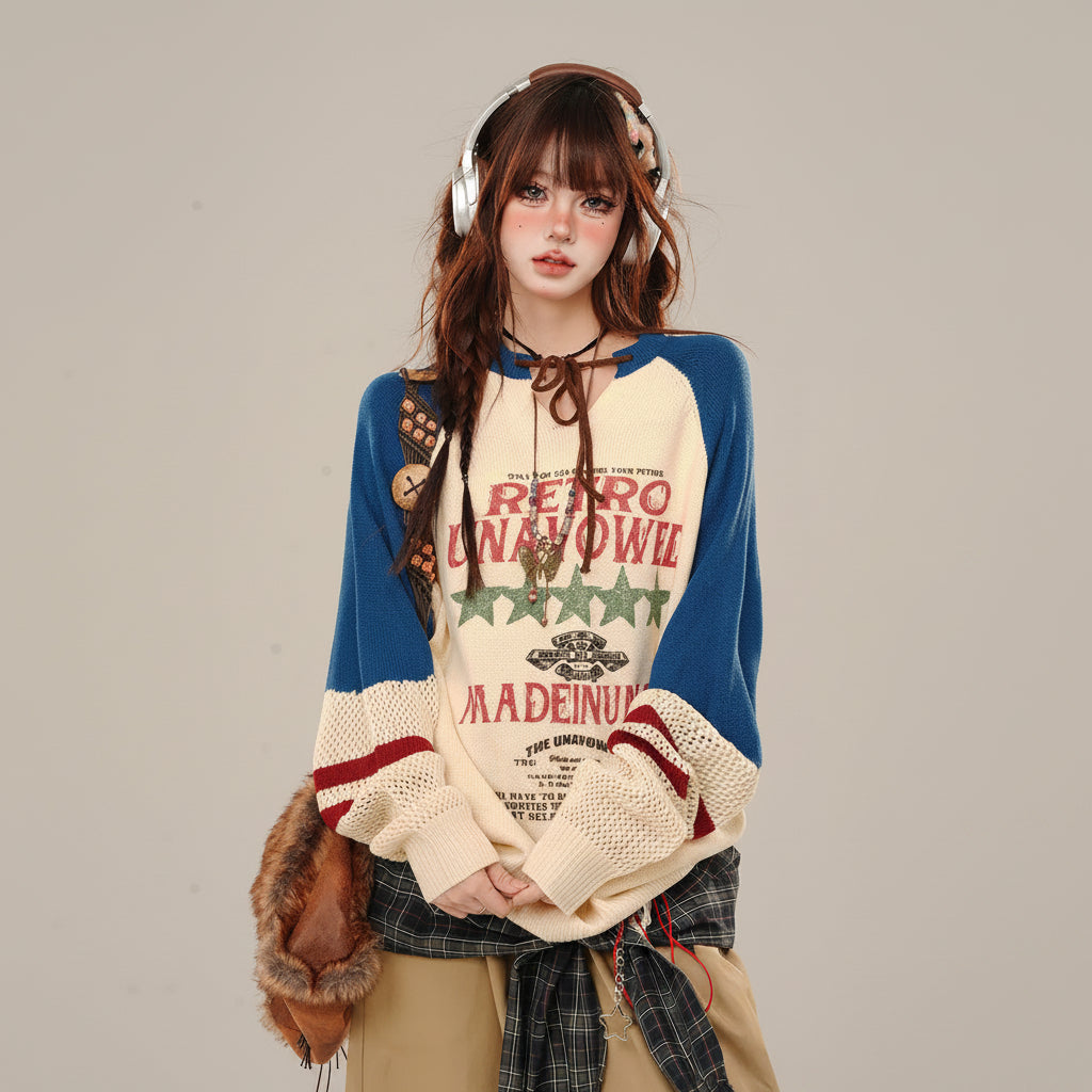 Blue College Sstyle Loose Sweater Autumn Fashion Slim Lazy - Vusy Kawaii Shop