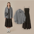 Korean Striped Shirt & Retro Strap Skirt 2-Piece Set