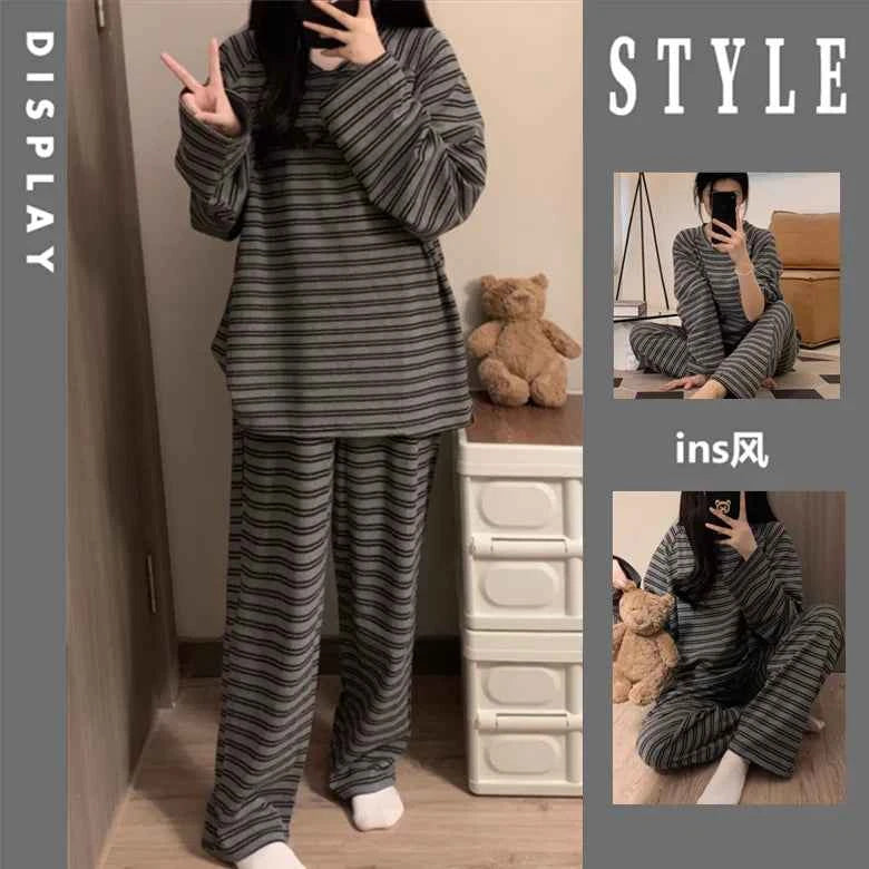 Kawaii Kuromi Long Sleeve Pajamas Set Women Anime Sanrioed Autumn Pajamas Pants Two Piece Comfort Soft Home Wear Outgoing Girls