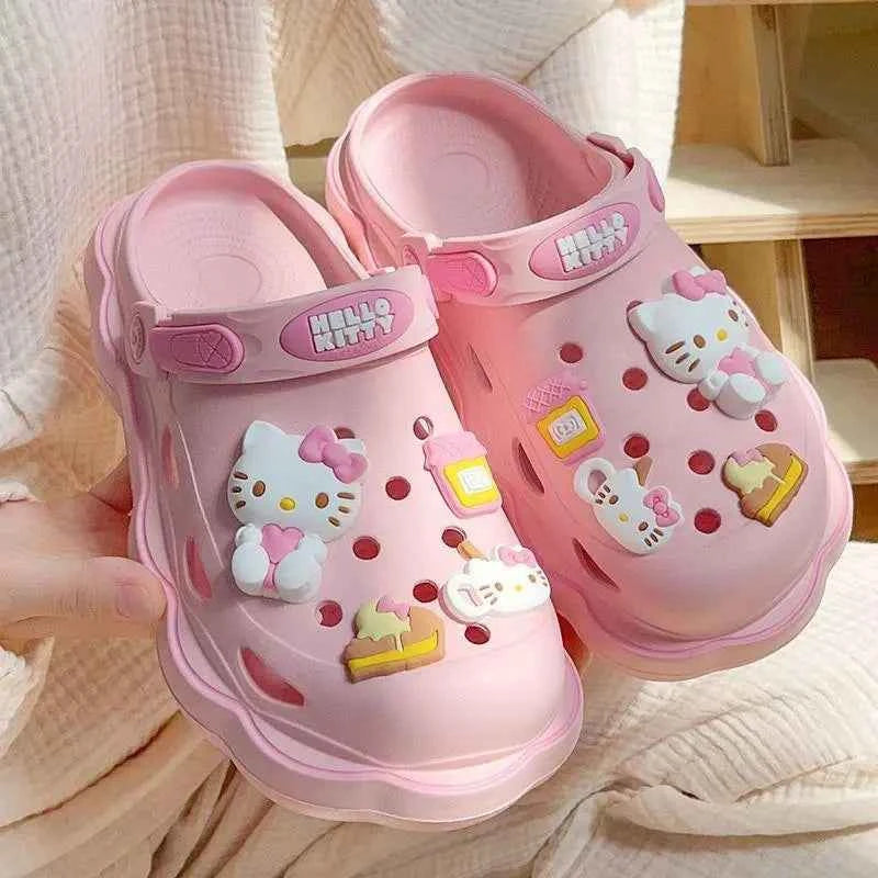 Sanrioed Hello Kittys Sandal Slippers Women's Diy Accessories Shoes Kuromi Cinnamoroll Summer Beach Sandals for Students Girls