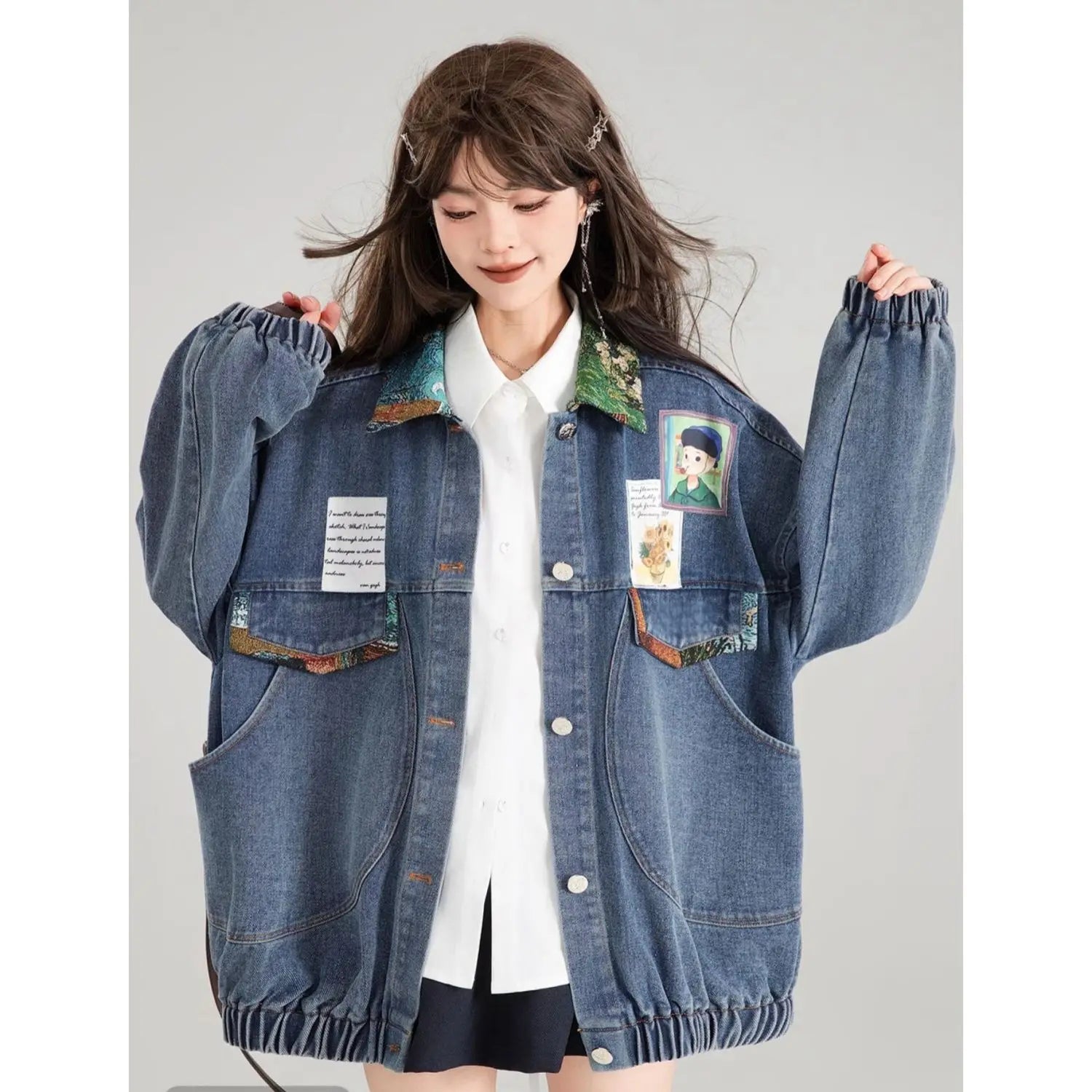 Retro Jeans Jacket Spring and Autumn French Art Jacquard Bow - Vusy Kawaii Shop