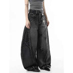Y2K Black Graffiti Worn Out Womens Jeans High Waist Vintage Straight Baggy Denim Pants Street American Wide Leg Denim Trouser