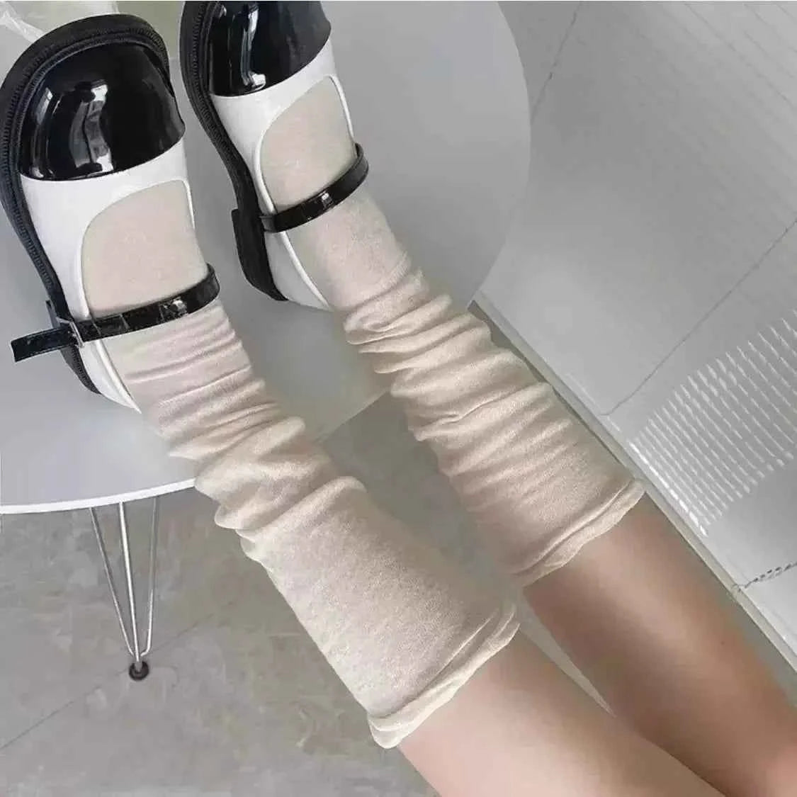 Thigh High Stockings Women Girls Black White JK Long Socks Lolita Summer Leggings Sweet Ballet Hosiery Thin Loose Costumes