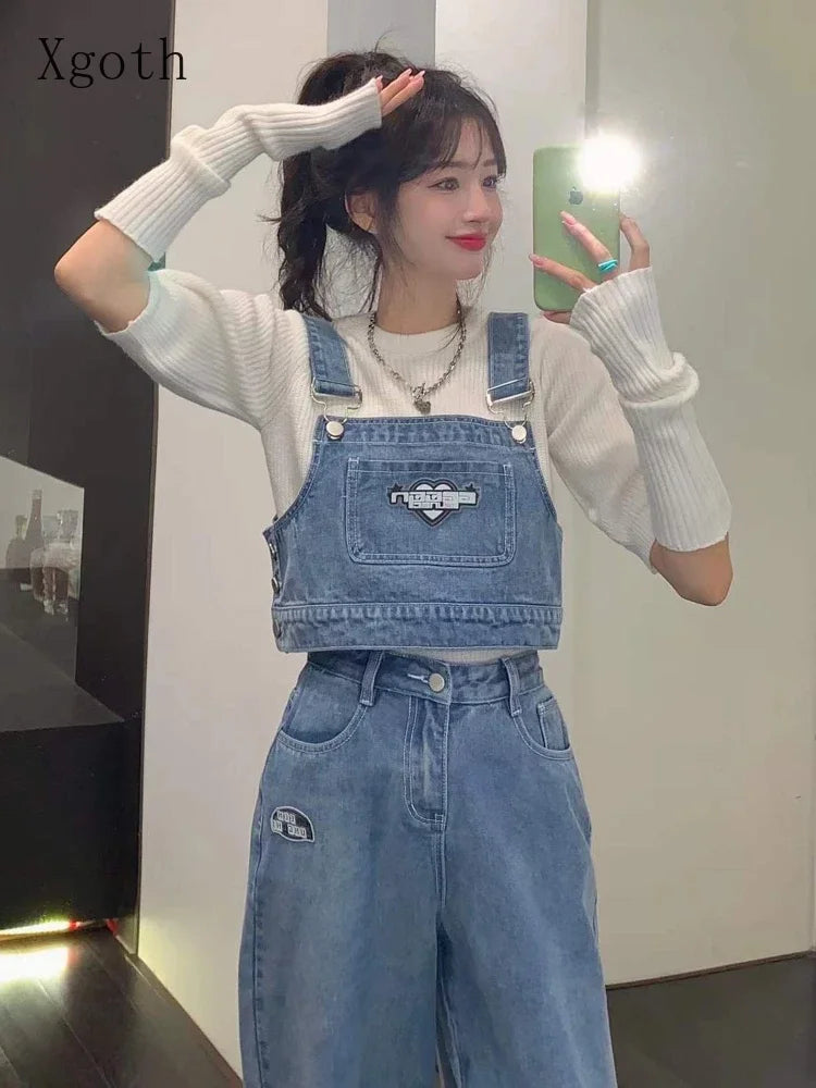 American Vintage Denim Suit Women High Street Style Wear - Vusy Kawaii Shop