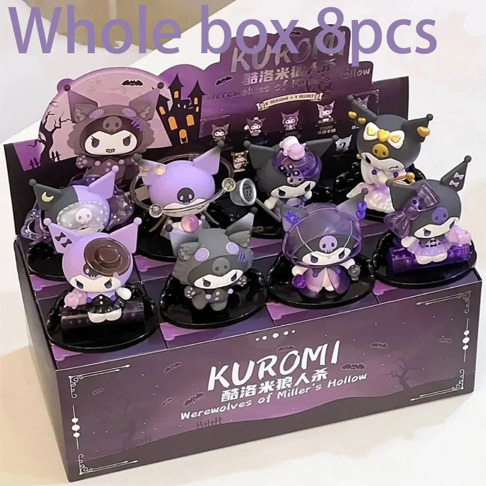 Whole box of 8 Kuromi blind box figures in display tray, front view