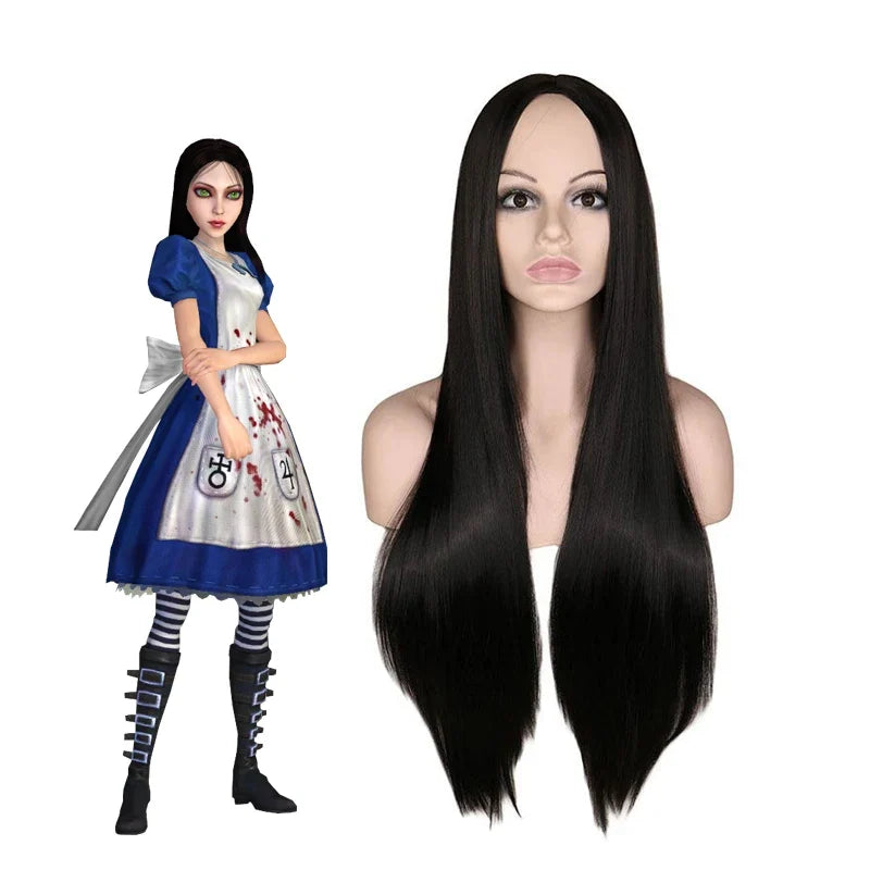 Alice Madness Returns black wig close-up with character image