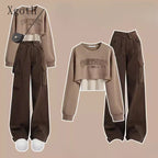 Pants Sets O Neck Letter Printed Short Sweatshirt Tank Top - Vusy Kawaii Shop
