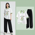 Cartoon Print Short Sleeve T-Shirt & Pants Loose 2-Piece Set