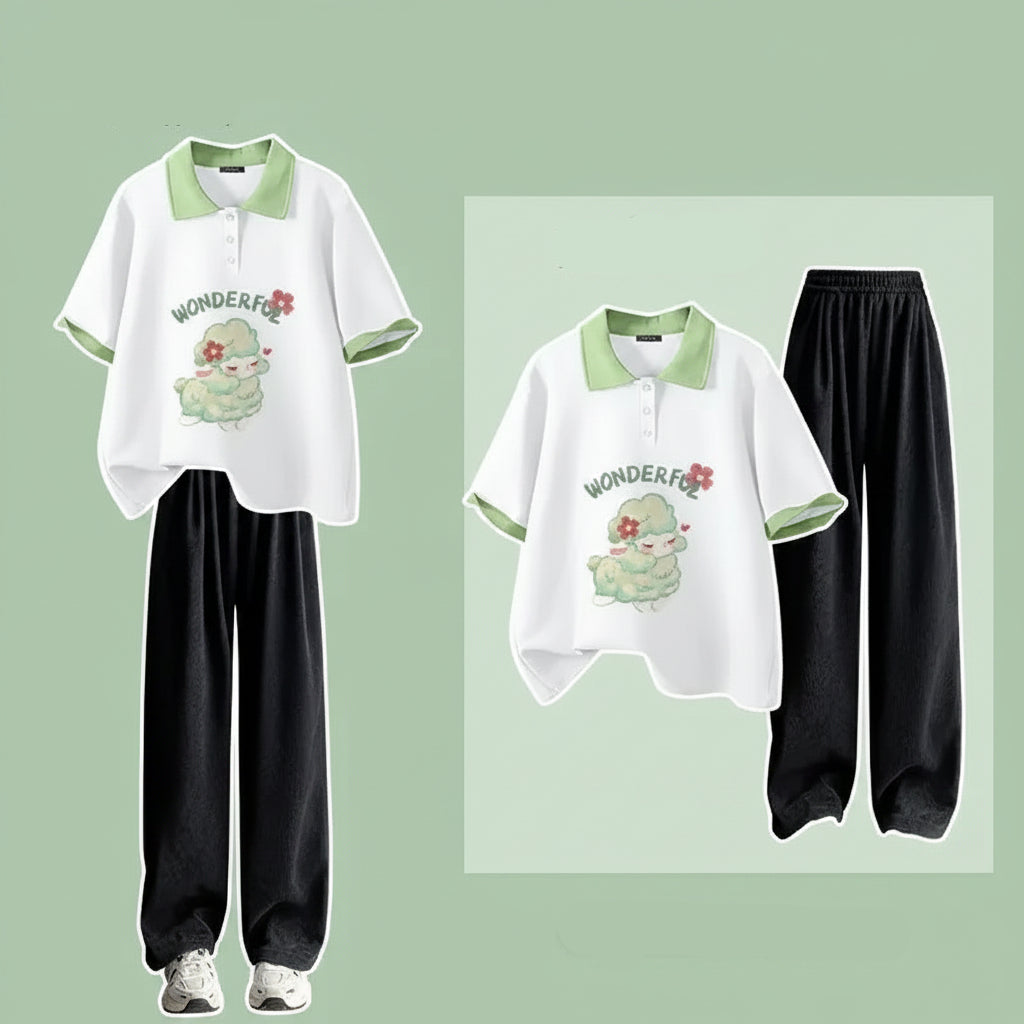 Summer Loose 2 Piece Sets Outfits Cartoon Short Sleeved - Vusy Kawaii Shop