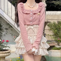 Kawaii Sweet Ruffles Square Collar Long Sleeve Cardigan Coat