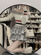 Women Top Sweet College Style Patchwork Knit Sweater Off - Vusy Kawaii Shop
