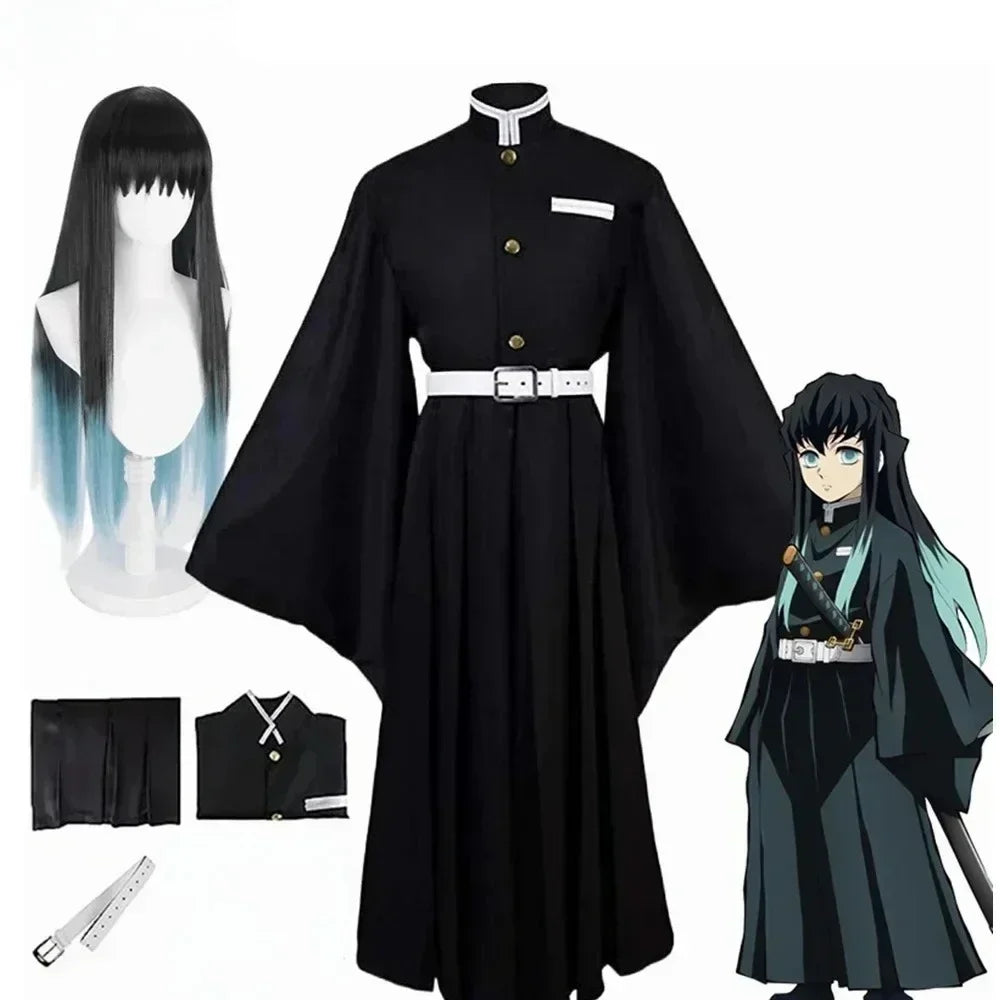 Muichiro Tokito Demon Slayer uniform cosplay set with wig, front view