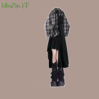 Women Spring-Summer Fashion Plaid Shirt and Irregular Dress - Vusy Kawaii Shop