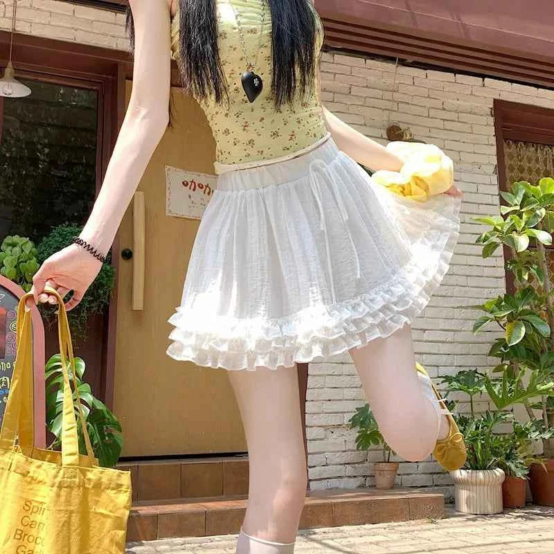 Sweet Fungus Patchwork Cake Skirts High Waist Drawstring