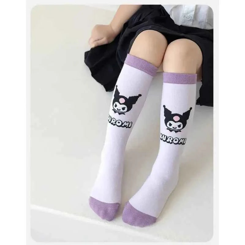 4 Pairs Cartoon Sanrio Kuromi Socks Kawaii Children's Calf Socks Cotton Girls Bow Spring and Summer Stockings Children's Gifts