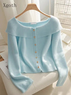 Autumn French Retro Knitted Sweaters High-End Blue Off - Vusy Kawaii Shop
