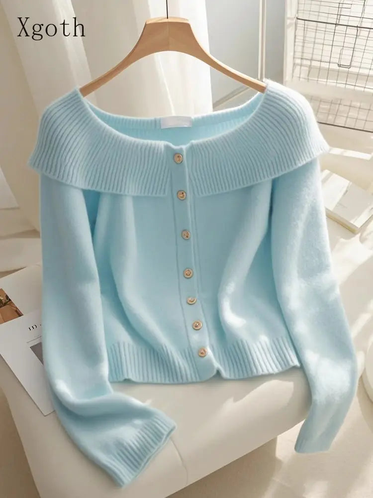 Autumn French Retro Knitted Sweaters High-End Blue Off - Vusy Kawaii Shop