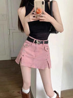 Kawaii Pink Mini Skirts Aesthetic Sweet Cute High Sweet Slim