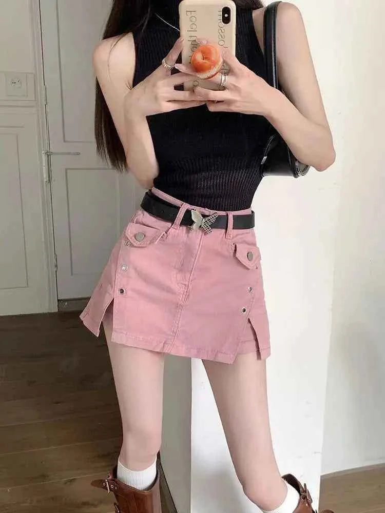 Kawaii Pink Mini Skirts Aesthetic Sweet Cute High Sweet Slim