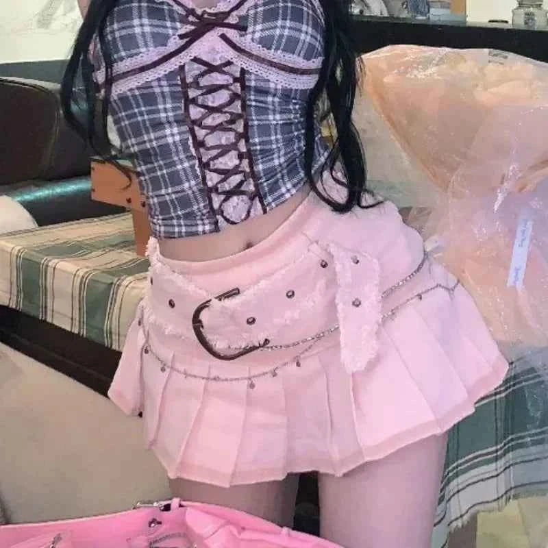 Pink Mini Skirts Aesthetic Sweet Cute High Sweet Slim Skirt