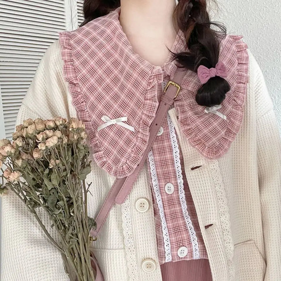 Autumn and Winter Set Students Korean Japanese Pink Check - Vusy Kawaii Shop