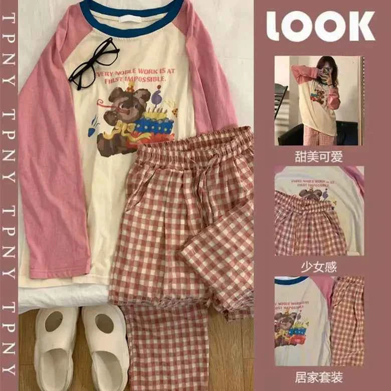 Kawaii Sanrios Hello Kittys Women's Pajamas Set Spring Autumn Anime Cartoon Student Long Sleeved Pants 2Pcs Girls Nightwear Gift