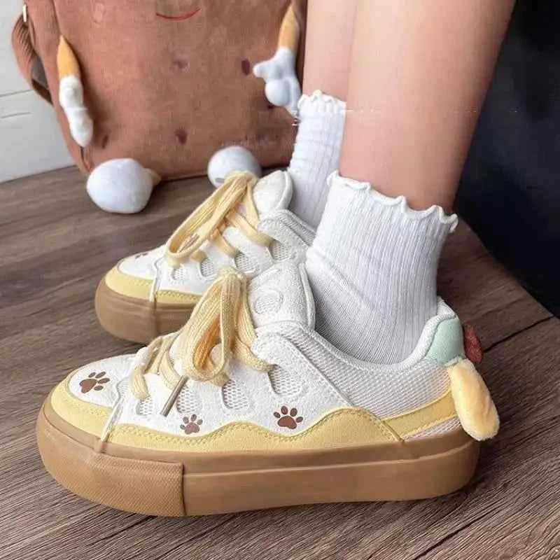 Anime Sanrios Shoes Woman Anti-Slip Sneakers Cartoon Pompom Purins Student Versatile Skate Shoes Girls Kawaii Thick Soled Shoes