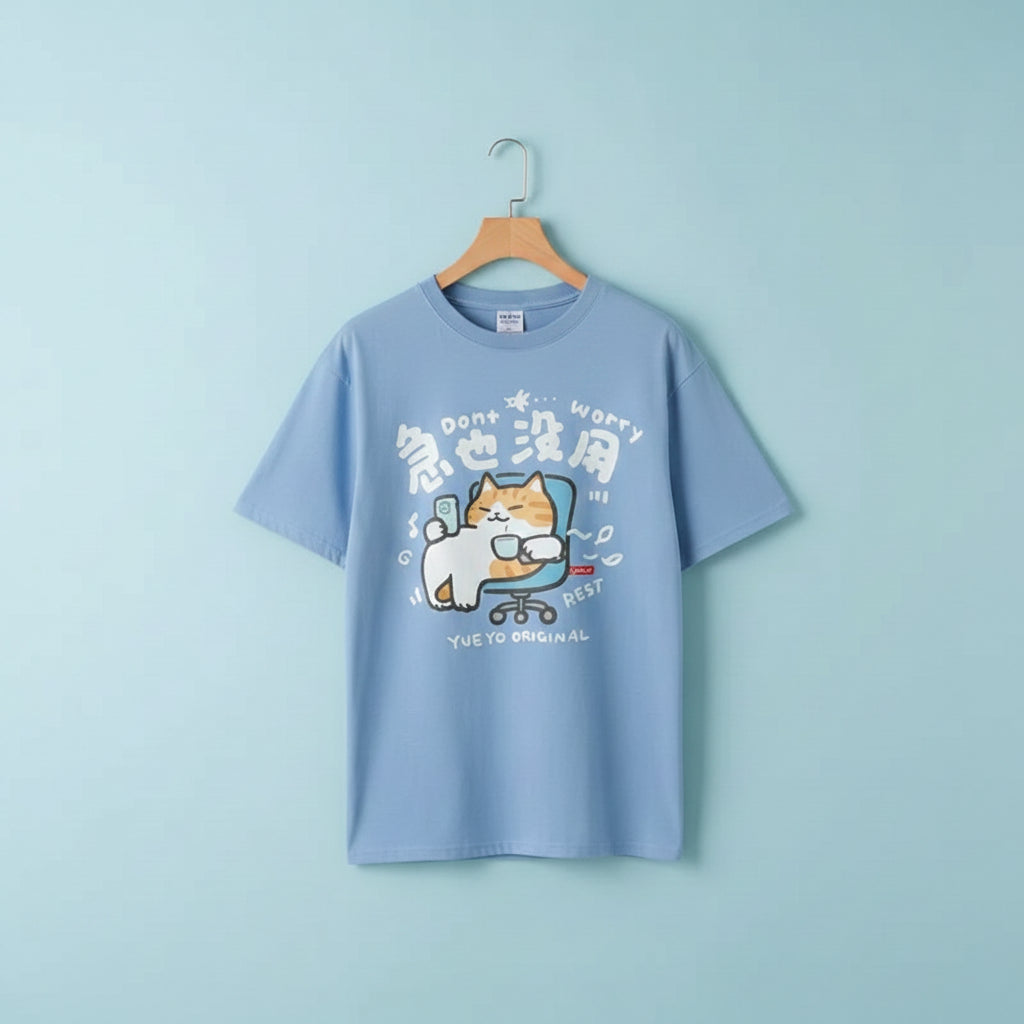 Fun Cartoon Cat Letter Print Summer Short Sleeved T-shirt - Vusy Kawaii Shop