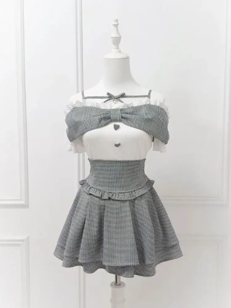 Women's Coquette Plaid Crop Top & Mini Skirt Set