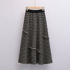 Women Winter Vintage Chic Sweater Plaid Skirts Lady Black - Vusy Kawaii Shop