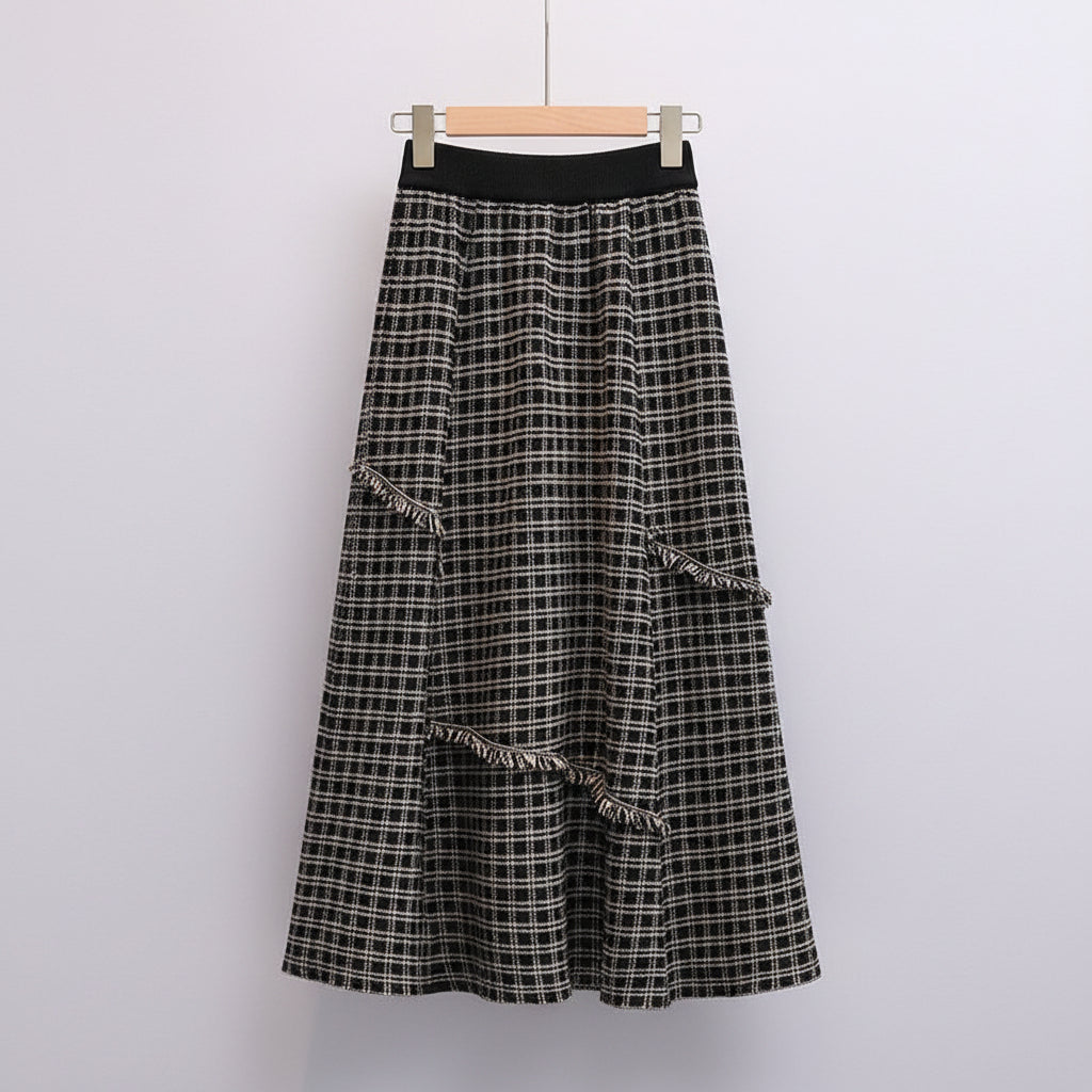 Women Winter Vintage Chic Sweater Plaid Skirts Lady Black - Vusy Kawaii Shop