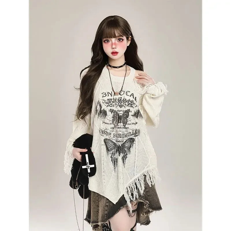 Irregular Butterfly Off Shoulder Sweater Women Clothing - Vusy Kawaii Shop