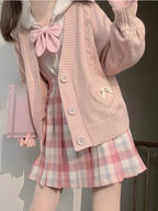 Japanese Kawaii Knitted Cardigan Women Heart Bow Pockets - Vusy Kawaii Shop