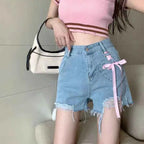 Summer Denim Pant Trousers Women Japanese Embroidery Cartoon