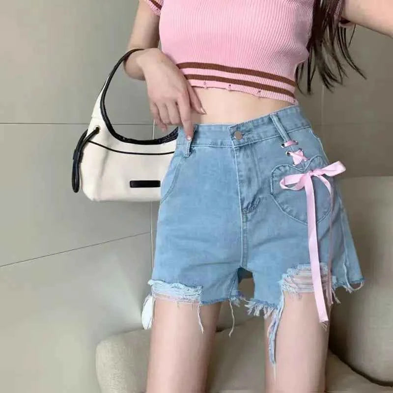 Summer Denim Pant Trousers Women Japanese Embroidery Cartoon