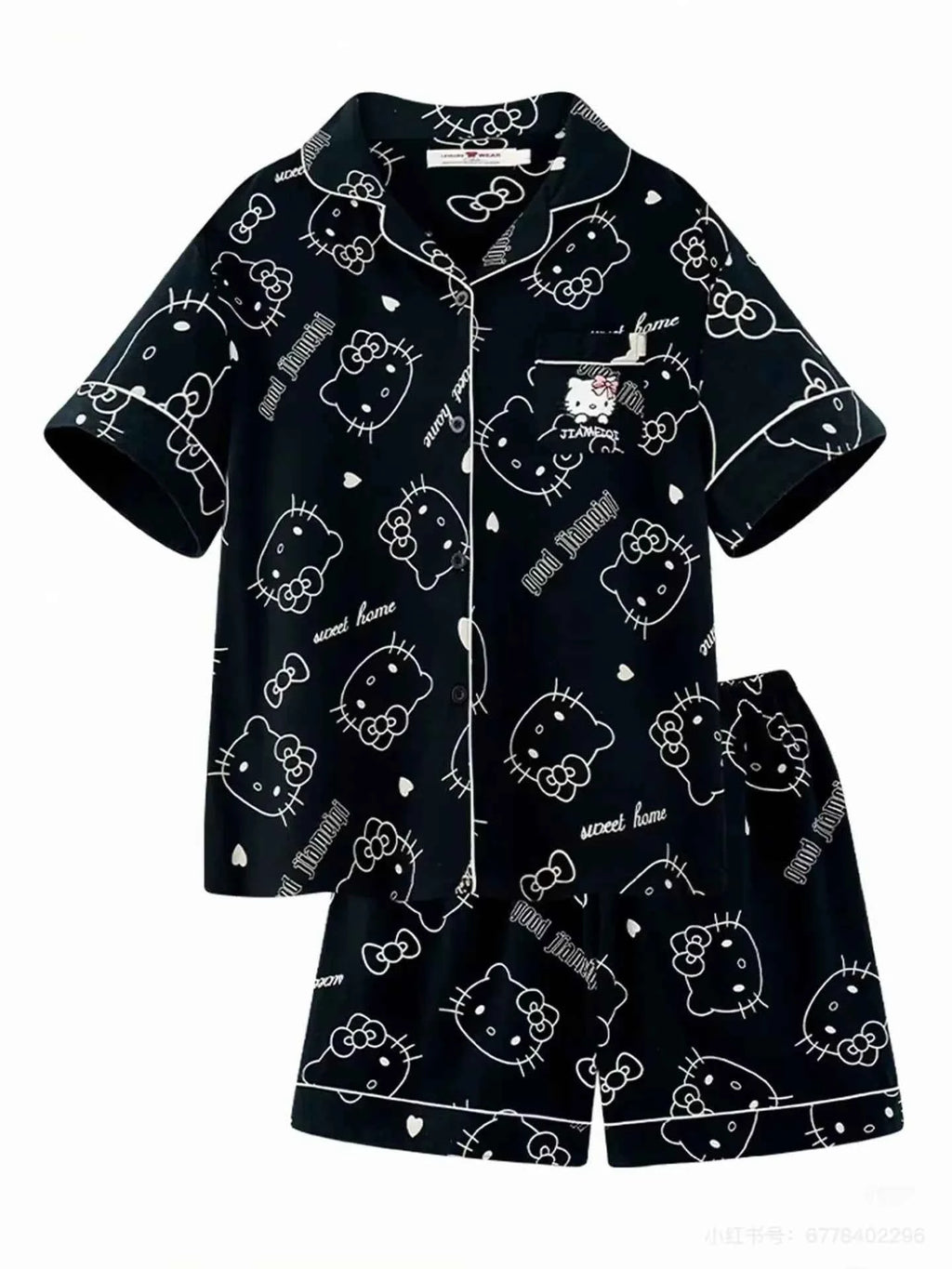 Two-piece set Hello Kitty pajamas summer anime student loungewear cute girl loungewear shirt short-sleeved shorts set