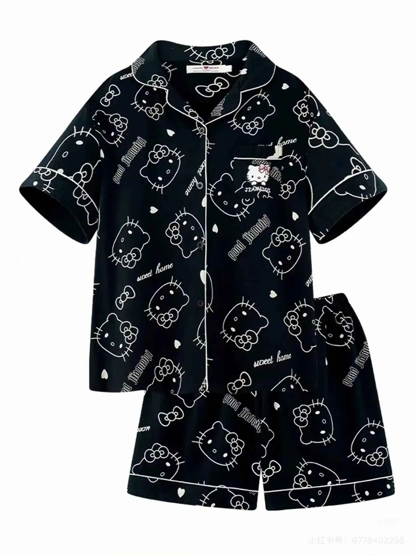 Two-piece set Hello Kitty pajamas summer anime student loungewear cute girl loungewear shirt short-sleeved shorts set
