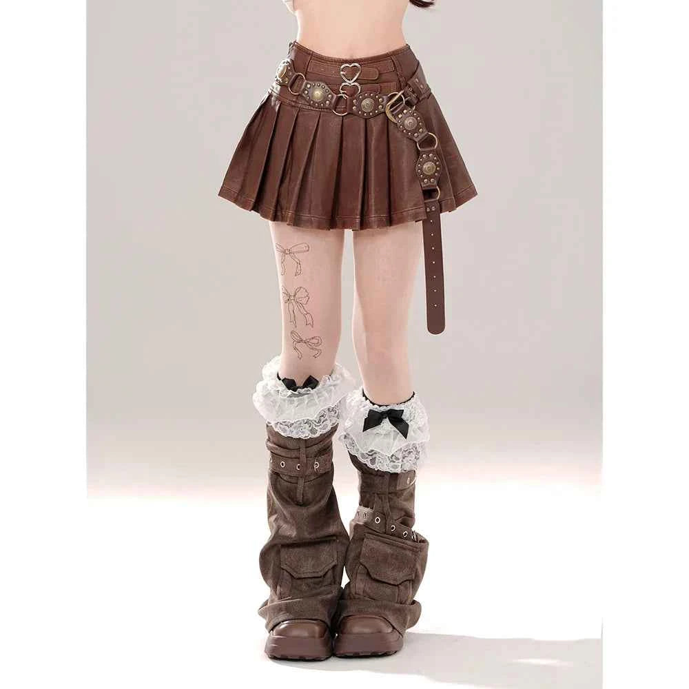 Coffee Colored Fluffy Half Skirt Women A-Line Girl Pleated