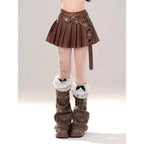 Coffee Colored Fluffy Half Skirt Women A-Line Girl Pleated